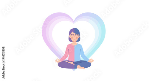 Meditating person with rainbow aura, flat design vector illustration
