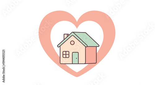 Cozy Home Heart Icon, Love Family Symbol, Vector Illustration
