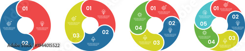 Steps business data visualization timeline process infographic template. Cycle diagram for business presentation. Diagram infographic circle arrows set. Set of vector infographic circle templates. 