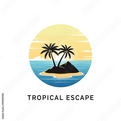 Wallpaper Mural Tropical Island Escape Logo with Palm Trees and Ocean. Torontodigital.ca