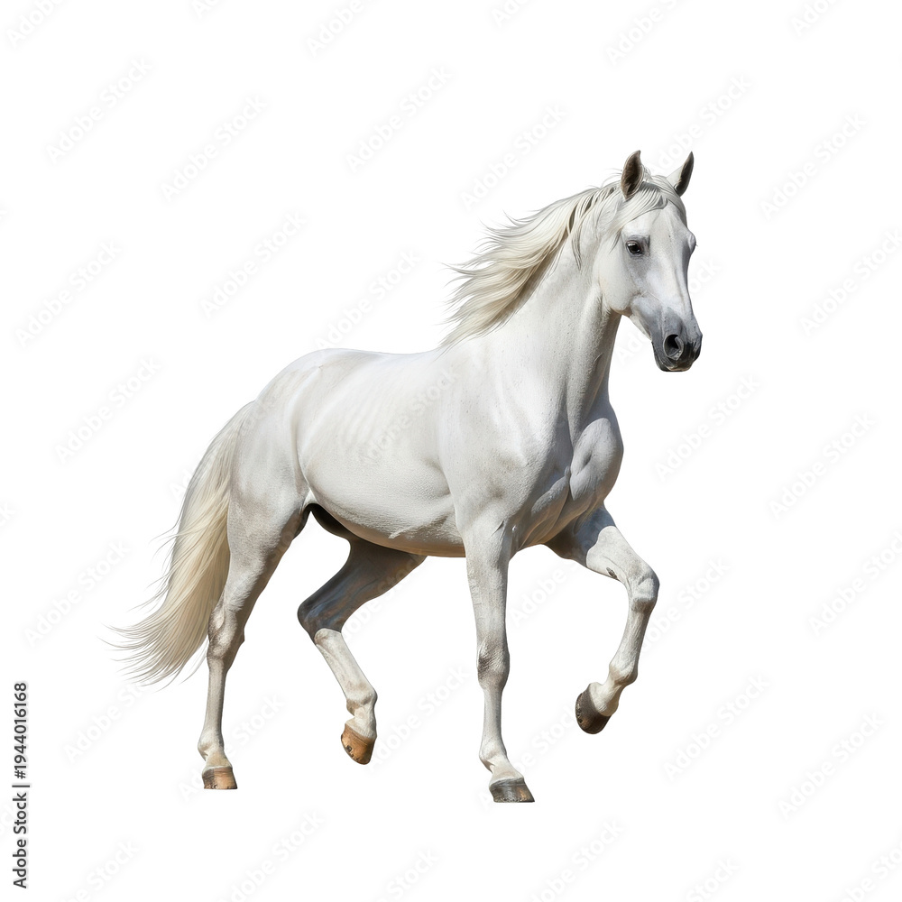 Fototapeta premium White Horse Galloping Black Background
