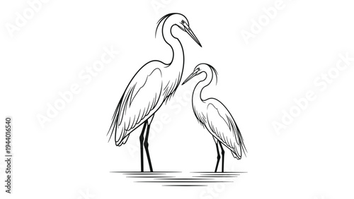 Elegant Egret Sketch: A refined, artistic sketch portrays the graceful profile of a majestic egret, captured with delicate lines and subtle shading.