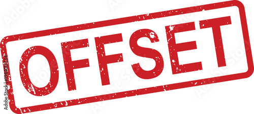A red grunge style rubber stamp with the word OFFSET clearly visible on a white surface