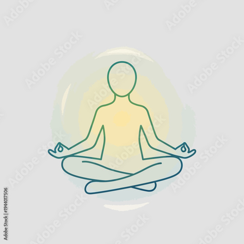Person meditating in lotus pose with calm energy aura.