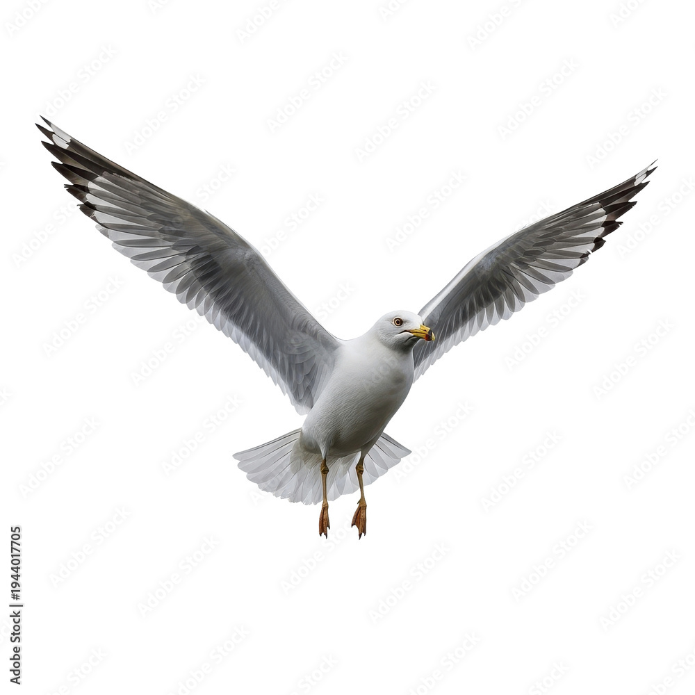 Obraz premium Seagull bird flying open wings isolated black