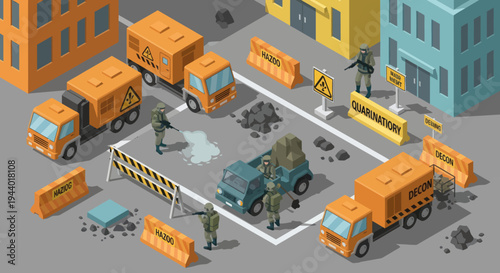 Construction workers with green truck.