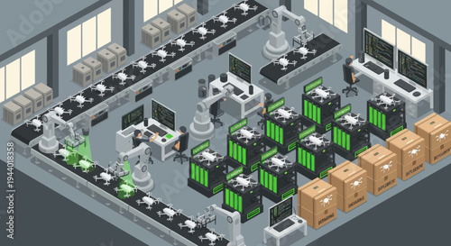 Industrial robotic factory production line.