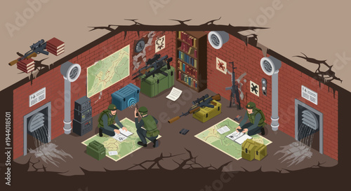 Military Command Center Operations Team Working.