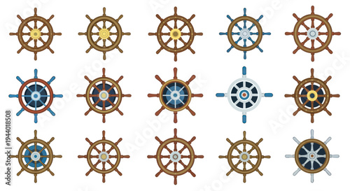 Collection of Nautical Ship's Wheels, Vintage and Modern Designs