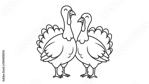Smiling Turkeys : two cute turkeys are side by side with a delightful illustration. it's a perfect image for Thanksgiving!