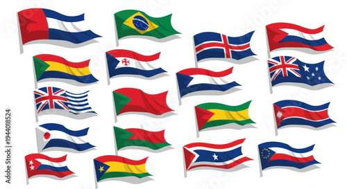 Collection of Waving National Flags - International Symbols