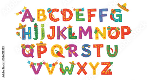 Colorful Mexican Alphabet Letters with Festive Decorations