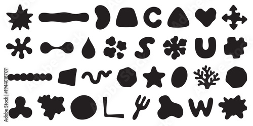 Abstract Black Organic Blob Shapes Vector Set on White Background
