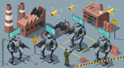 Robots standing in a line formation.