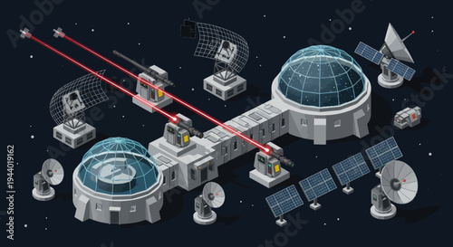 Space Station with Satellite Dishes and Lasers.