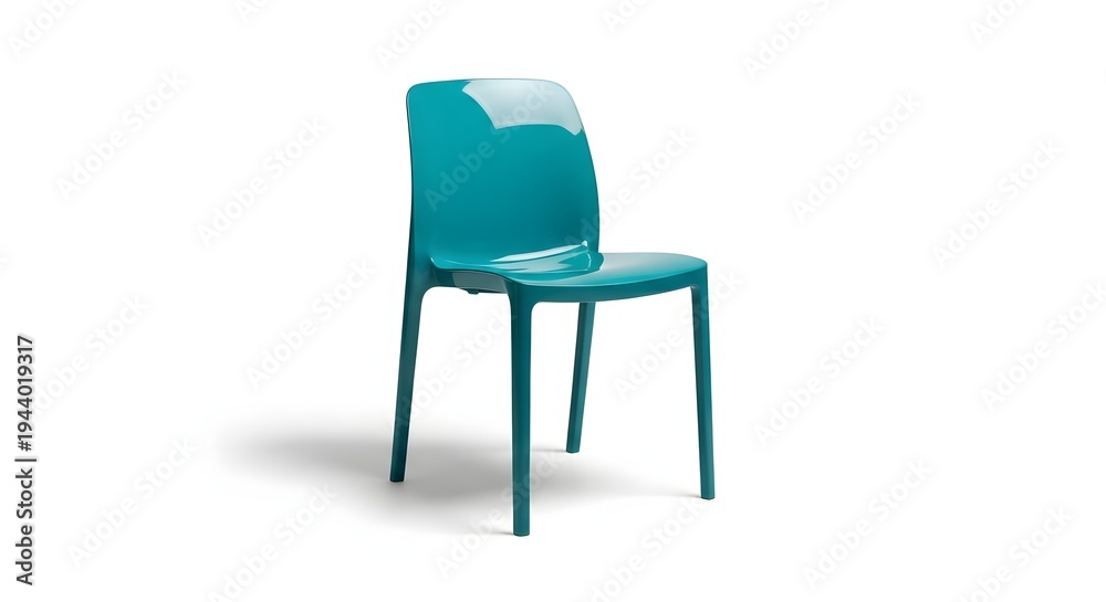 Fototapeta premium Modern teal plastic chair on white background