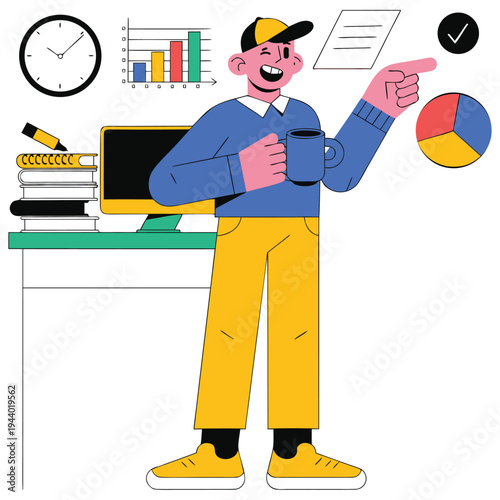 office worker man standing and pointing sideways