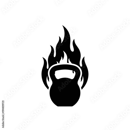 Flaming Kettlebell Icon Representing Intense Fitness Workout and Strength Training.