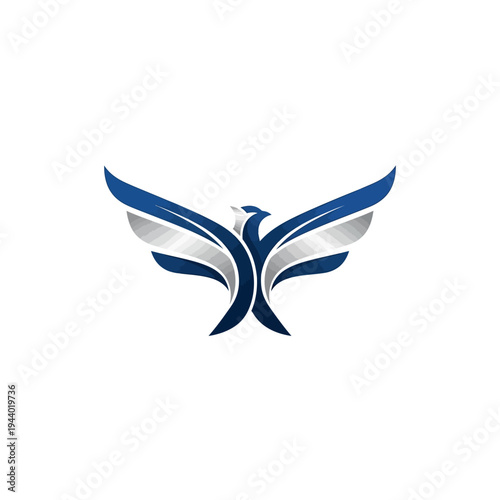 Elegant Blue and Silver Phoenix Bird Logo Design.