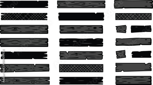 A Collection of Various Stylized Wooden Plank Graphics Isolated on Transparent Background for Design Projects