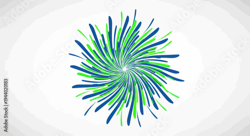 Abstract Swirling Blue and Green Brush Strokes Explosion on White Background