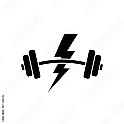 Barbell with Lightning Bolt Symbol for Fitness and Energy.