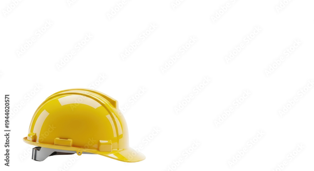 Fototapeta premium Bright yellow plastic hard hat, a essential safety helmet for construction workers and industrial protection, isolated PNG with Transparent Background
