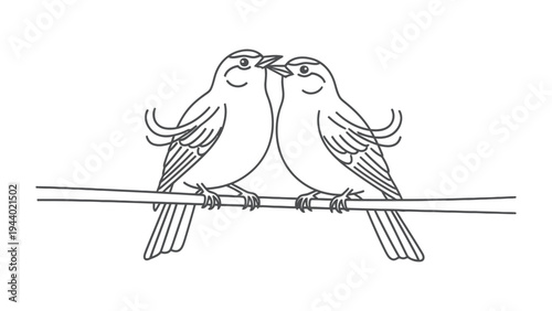 Love Birds' Embrace: Two stylized birds perch closely on a slender branch, their beaks gently touching in a gesture of affection. a symbol of love, unity, and gentle connection.