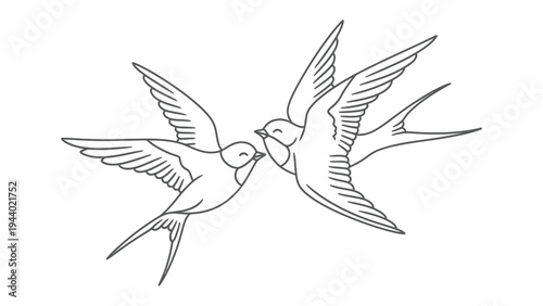 Love Birds Illustration: Delicate line art captures two birds in a loving embrace, symbolizing affection, togetherness, and the beauty of connection.