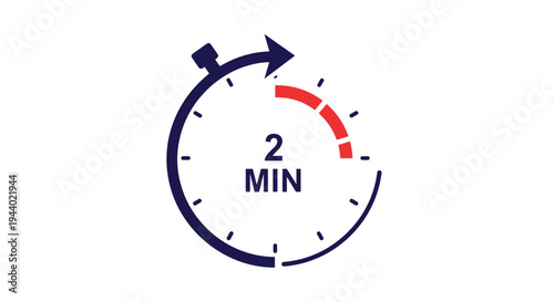 Two minute timer icon with a red progress bar and stopwatch symbol in a clean professional vector style.