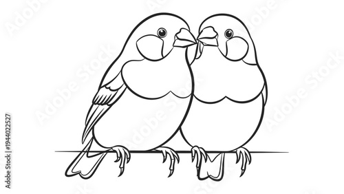 Sparrows' Sweet Serenade: Delicate line art captures the tender affection between two sparrows, perched closely together in a moment of intimate connection. 