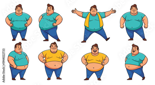 Chubby Man Poses Collection - Cartoon Style