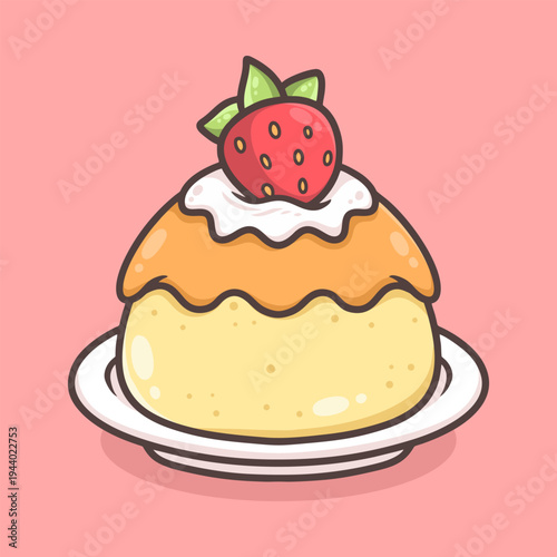 Strawberry Pudding Illustration for icon sticker and other uses.