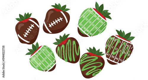 Chocolate Covered Strawberries Decorated as Footballs and Fields