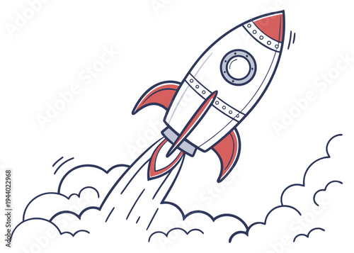 A colorful rocket ship launching into the sky with a trail of smoke behind it isolated on transparent background, isolated on white background, Vector