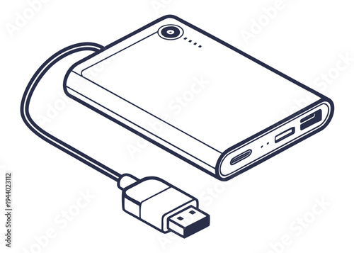 A compact external hard drive with a usb cable connected to it isolated on transparent background, isolated on white background, Vector