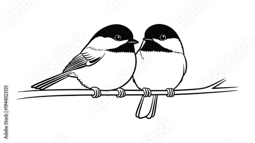 Two Birds on a Branch: Delicate sketch of two birds perched together on a slender branch, a testament to the bond of togetherness. Drawn with fine lines.