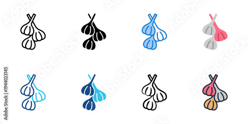 Hanging garlic icons set multiple style collection. Editable stroke 
