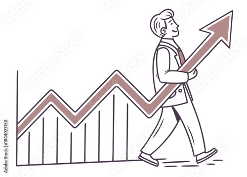 Businesswoman standing on a graph with an arrow pointing upwards isolated on transparent background, isolated on white background, Vector