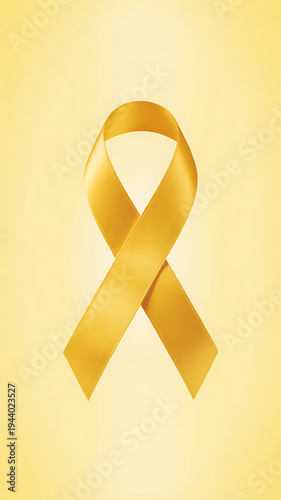 Golden awareness ribbon symbol on yellow background for support and cause