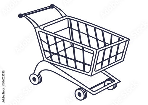 A black and white image of a shopping cart with four wheels and a handle. isolated on transparent background, isolated on white background, Vector