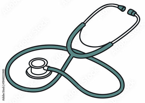 A stethoscope with a heart symbol intertwined on the chest piece. isolated on transparent background, isolated on white background, Vector