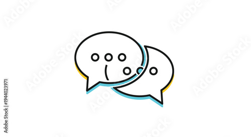 Two overlapping speech bubble icons with dots representing a conversation, message exchange, or chat interaction.