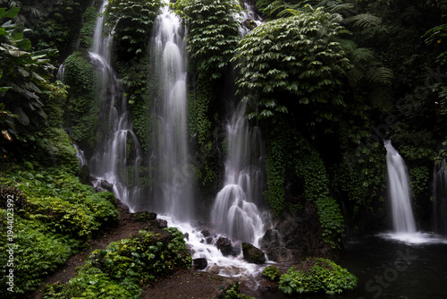 Lush tropical jungle waterfall in Bali Indonesia with no people