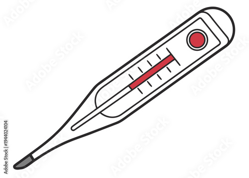 A close-up view of a traditional glass thermometer with red liquid inside. isolated on transparent background, isolated on white background, Vector