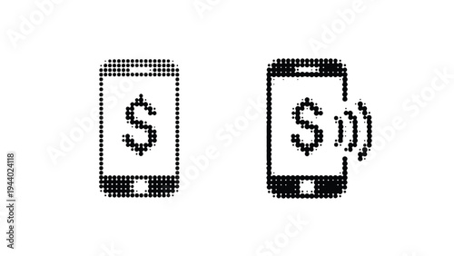 A close-up graphic illustration of two mobile phones with dollar signs on their screens, one emitting a signal, on a white background with a simple and modern style.