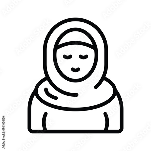 A customizable line icon showing muslim woman character