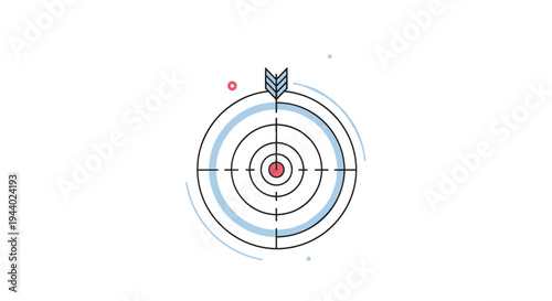 Archery target illustration with a single arrow hitting the center mark representing focus, goal, and accuracy.