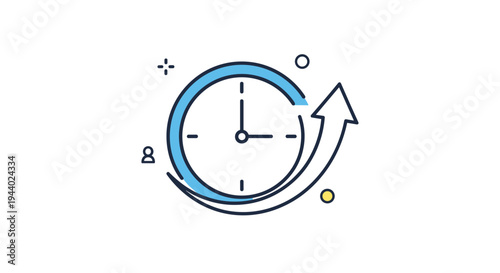 Time management icon showing an analog clock with a circular arrow indicating history, rewind, or backup process.