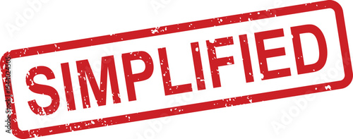 A striking red grunge rubber stamp clearly shows the word SIMPLIFIED against a clear white background